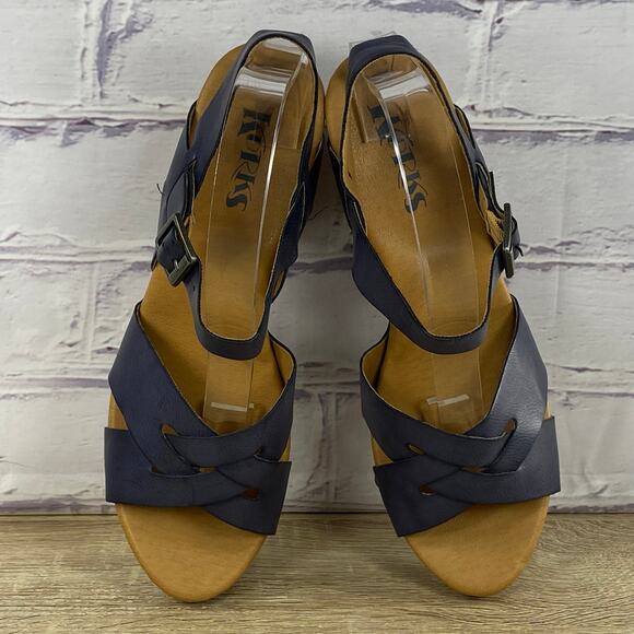 Korks Bagley Platform Chunky Heel Sandals Women's Size 9 Slingback Dark Blue - Picture 7 of 9